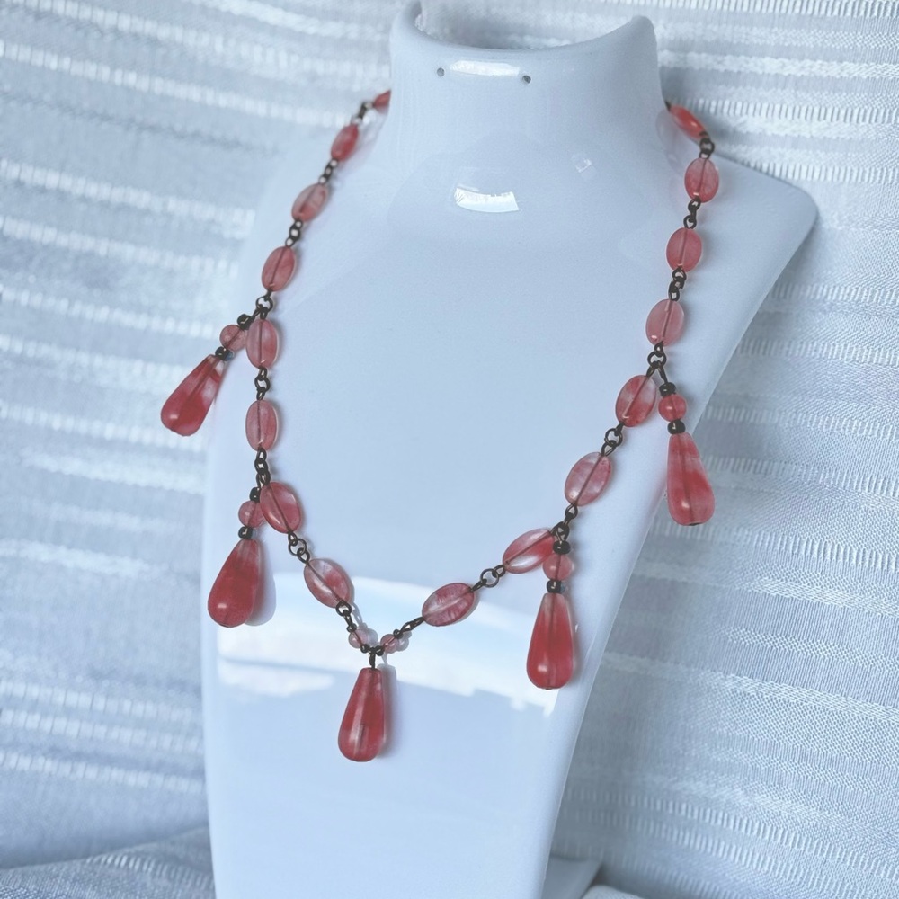 Red Cherry Quartz Teardrop Beaded Necklace
